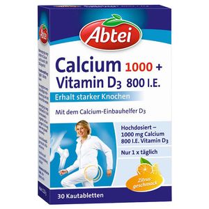 Abtei | Calcium 1000 + Vitamin D3 800 I.E.| 30 Kautabletten