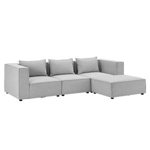 Juskys modulares Sofa Domas L - Couch Wohnzimmer - 3 Sitzer - Ottomane, Lehnen & Kissen - Stoff Hellgrau