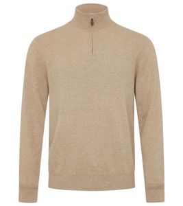 KKS STUDIOS Sören-Mock Zippie Herren Kaschmir-Pullover Half-Zip-Sweater mit Stehkragen Troyer-Pullover KK2355 18802 Beige, Größe:XL