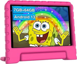 Tablet für Kinder, Android 13, 7 GB RAM, 64 GB ROM, 1 TB TF, 7 Zoll IPS, WiFi 6 | GPS, Dual-Kamera, Kindersteuerung, Lernspiele für Kinder, Pink