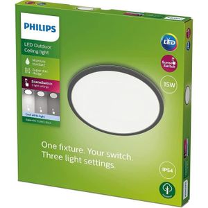 Philips LED Superslim Deckenleuchte - 15W - 4000 Kelvin - IP54 - Schwarz
