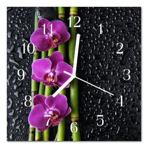 Glasuhr Wanduhr Küchenuhr Echt-Glas 30x30 cm Deko Orchidee lila 