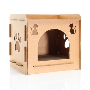 Katzenhöhle aus Pappe Katzenhütte stabiles Stecksystem aus Karton Katzenhaus mit Fenster