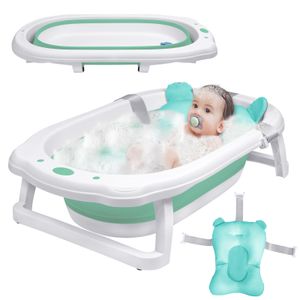 XMTECH Faltbare Baby Badewanne 82cm Babybadewanne Anti Rutsch Badewanne für Baby mit Abnehmbare Badekissen Baby-Duschwanne, Grün