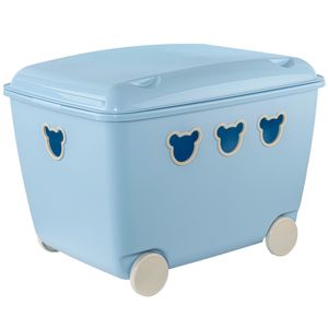 Bear Box Spielzeugkiste mit Deckel und Rollen Aufbewahrungsbox Bär 55L Blau
