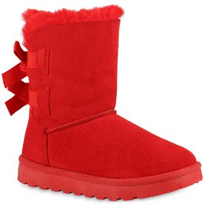VAN HILL Damen Warm Gefütterte Winter Boots Stiefeletten Schleifen Schuhe 838098, Farbe: Rot, Größe: 40
