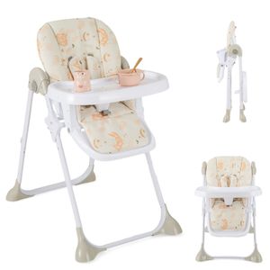 COSTWAY 6 in 1 Babyhochstuhl umwandelbar, klappbarer Hochstuhl höhenverstellbar mit Liegefunktionen, Rollen (Beige)