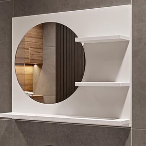 Wandspiegel 60 cm x 50 cm Badspiegel mit Ablage Weiß Spiegel Links