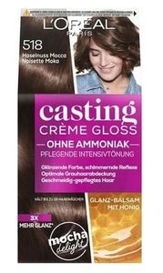 L'Oreal Casting Creme Gloss Haarfarbe, Nuance 518 Haselnuss Mokka - Profi Haarfarbe - Friseurqualität - Neuheit