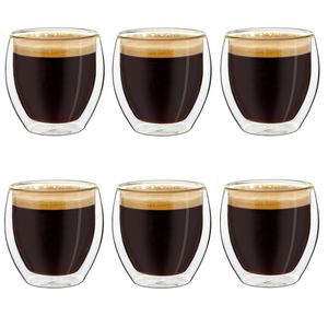Creano doppelwandige Espresso-Gläser, 6er-Set 100ml Thermo-Gläser mit Schwebe-Effekt