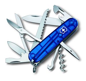Victorinox Huntsman Taschenmesser mit 15 Funktionen in Blau transparent Mittelblau