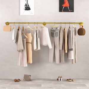 WISFOR Heavy Duty Coat Rail Industrial Coat Rack Wall Mounted 90/135/180cm Adjustable with 3 Hooks, Gold