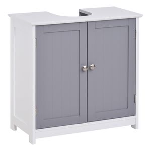 kleankin Waschbeckenunterschrank Badezimmerschrank Waschtischunterschrank mit 2 Türen Regal verstellbar MDF Weiß+Grau 60 x 30 x 60 cm