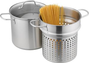 Navaris Nudeltopf 5,7 Liter - Spaghettitopf - Pastatopf - Spargeltopf - Kochtopf mit Glasdeckel - Ideal für Nudeln und Gemüse - Für alle Herdarten