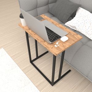 Laptoptisch Högsby Beistelltisch in C-Form Coffeetisch mit Metallgestell Sofatisch für Wohnzimmer Schlafzimmer Betttisch Eiche