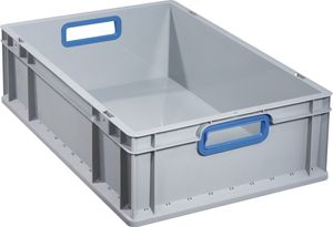 Transportstapelbehälter L600xB400xH170mm grau PP offener Griff blau Transportstapelbehälter L600xB400xH170mm grau PP offener Griff blau