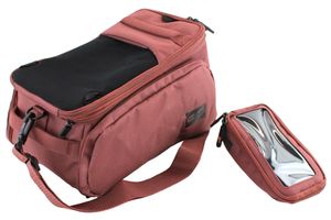 Set: Contec Fahrrad Gepäckträgertasche mit Racktime Adapter + Smartphonetasche, rostrot, wasserabweisend, auch für E-Bike
