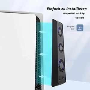 PS5 Mainframe-Kühlgebläse, PS5 Cooling Lüfter, mit externem, 2 Stück PlayStation-Controller (USB-Anschluss und 3 Ventilatoren, Temperaturkontrolle für PS5, Schwarz)