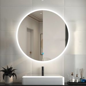 LED Spiegel Badspiegel mit Beleuchtung Badezimmer Rund Spiegel Kaltweiß 6000k Wandspiegel mit Touchschalter 60x60cm-A ohne Beschlagfrei IP44