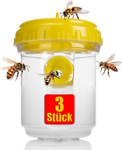 BigDean 3 Stück Wespenfalle für draußen in Gelb ø9x13cm – Lebend Falle zum Aufhängen perfekt für Bienen, Wespen und als Fliegenfalle geeignet