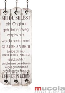 Mucola Wandgarderobe 100cm Garderobe mit 6 Kleiderhaken Shabby Chic Holz Garderobenpaneel - Spruch Sei du selbst