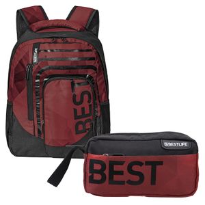 BESTLIFE Uni Rucksack und Federmäppchen im SET „BREVIS“ Schultasche Freizeittasche mit Laptopfach bis 15,6 Zoll (39,6cm), weinrot