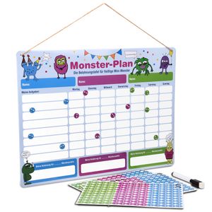 ewtshop® Monster Belohnungstafel, magnetisch, Wochenplaner mit Monster-Magneten
