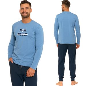 Moraj Herren Schlafanzug Langarm + Pyjamahose 5500-005, Farbe: Blau, Große: 2XL