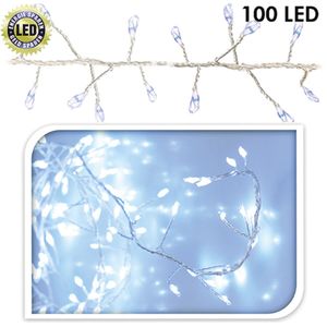 LED-Büschellichterkette Silberdraht, 100 LEDs, kaltweiß, Batteriebetrieb