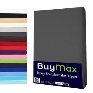 Jersey Topper Spannbettlaken Spannbetttuch 100% Baumwolle Bettlaken, 180x200 cm, Anthrazit