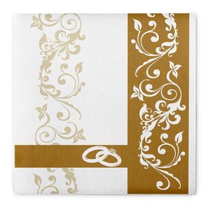 Serviette Hochzeit in Gold aus Linclass® Airlaid 40 x 40 cm, 50 Stück - Ornamente Ringe