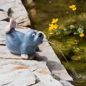 SIDCO Wasserspeier Seehund Miniteich Figur Keramik blau m. Pumpe Wasserspiel Teichdeko