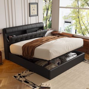 Flieks čalúnená posteľ 160x200 cm s lamelovým roštom, úložný priestor, posteľ pre mladých s úložným čelom, hydraulická skriňová pružina, manželská posteľ, PU, čierna