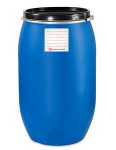 kanister-vertrieb® 220 Liter Deckelfass, Kunststofffass, Futtertonne, Fass, Weithalstonne Farbe blau inkl. Etikett (220 D)