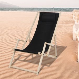 Liegestuhl Campingstuhl klappliege Strand Klappbar Sonnenstuhl Holz Sonnenliege schwarz