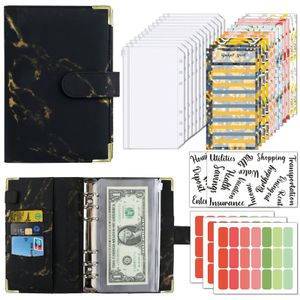 Plánovač rozpočtu, pořadač, A6 pořadač, rozpočtový pořadač s 12 balíčky pořadačů, kapsa na osobní peníze, obálky na rozpočet, systém 6 otvorů v pořadači (černý)
