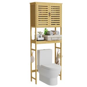 WISFOR Badregal Toilettenregal, Badezimmerregal mit Schrank, Waschmaschinenregal Platzsparend, inklusive Kippschutz