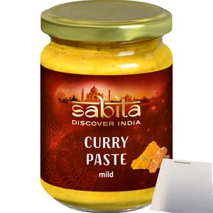 Sabita Curry-Paste mild für typisch indische Currys zum marinieren von Hähnchen Lamm Rind sowie Fisch (125g Glas) + usy Block