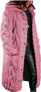 ASKSA Damen Strickjacke Grobstrick Casual Sweater Cardigan mit Knoepfen Oversize Strickcardigan, Rot, L ASKSA Damen Strickjacke Grobstrick Casual Sweater Cardigan mit Knoepfen Oversize Strickcardigan, Rot, L