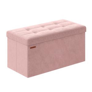 SONGMICS Sitzbank mit 2 extra Aufbewahrungsboxen, klappbar, 38 x 76 x 38 cm, bis 300 kg belastbar, Pastellrosa