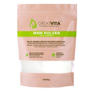 GreatVita | MSM Pulver 1000g Reinheit 99,9% Methylsulfonylmethan, organischer Schwefel