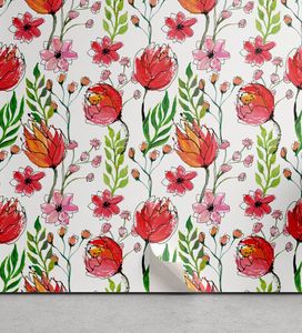 ABAKUHAUS Blumen abziehbare & klebbare Tapete für Zuhause, Gekritzeltes Blumen und Blätter, selbstklebendes Wohnzimmer Küchenakzent, 33 cm x 180 cm, Rosa Grün