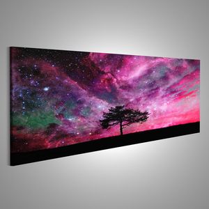 Bild Bilder auf Leinwand XXL Panoramabild Leinwandbild Wandbild Kunstdruck Poster Topseller BDE Sternennebel Galaxie Wetterleuchten Pink