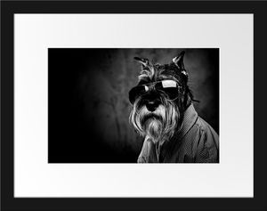 Lustiger Hund mit Hemd und Sonnenbrille, MonochromeBilderrahmen mit Galerie-Passepartout / Format: 38x30cm / gerahmt / hochwertige Leinwandbild Alternative