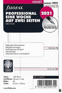 Filofax Kalendereinlage Pocket: Professional Eine Woche auf zwei Seiten 2021 deutsch