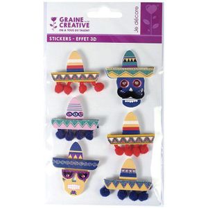 6 Aufkleber 3D - Mexikanische Hüte Sombreros 5,5 cm