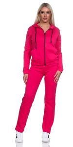 Damen Jogginganzug Anzug mit Reißverschluss;  Pink-Schwarz S