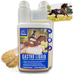 EMMA Gastro Liquid Bierhefe Pferd Liquid 1L – Vitamin B für Pferde plus Biotin Folsäure Zink Selen für glänzendes Fell  Haut für Verdauung