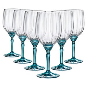 6x Blau 535ml Florian Rotweingläser - Großes Glas Weiß Rosé Langer Stiel Cocktailparty Trinkbecher Geschenkset - von Bormioli Rocco