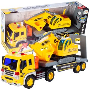 MalPlay Baufahrzeug Spielzeugautos 1:16 | Bagger LKW Transporter Kinderspielzeug | mit Sound und Licht | Lernspielzeug ab 3 Jahren | Geschenk für Kinder
